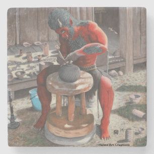 Ogre Using Pottery Wheel Fantasy Stone Coaster