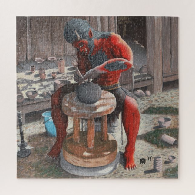 Ogre Using Pottery Wheel Large Fantasy Art Puzzle (Vertical)
