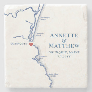 Ogunquit Maine Wedding Favour Southern Maine Map Stone Coaster