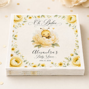 Oh Babee Bee Floral Yellow Watercolor Baby Shower Napkin