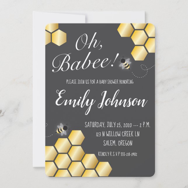 Oh Babee! Bee Themed Baby Shower Invitation (Front)