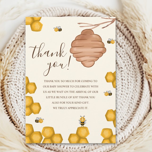Oh Babee Bee Themed Neutral Baby Shower Thank You Card (Creator Uploaded)