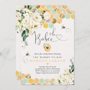 Oh Babee Greenery White Floral Baby Shower Invitation