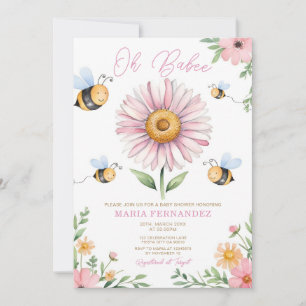 Oh Babee Mummy to Bee Baby Shower Pink Sunflowers  Invitation