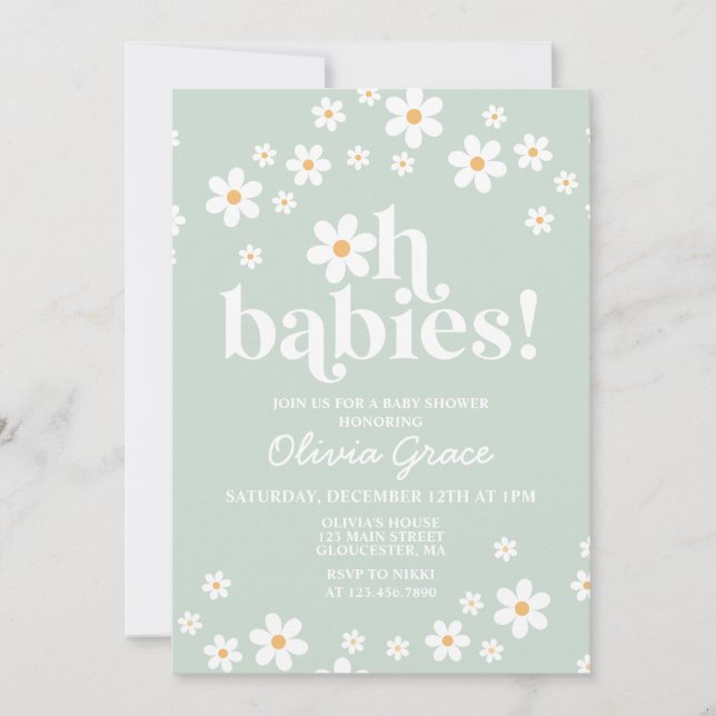 Oh Babies! Daisy green Baby Shower Invitation (Front)
