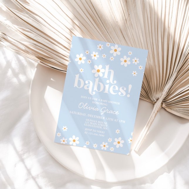 Oh Babies! Daisy pale blue Baby Shower Invitation (Creator Uploaded)