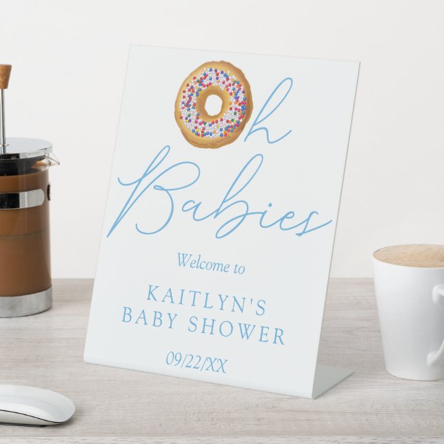Oh Babies Doughnut Sprinkle Twin Baby Shower Welco Pedestal Sign (In SItu)