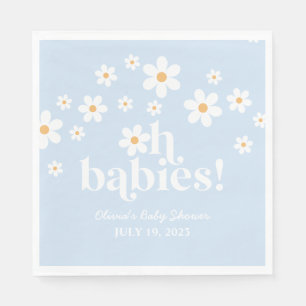 Oh Babies! Retro Daisy blue boho Baby Shower Napkin