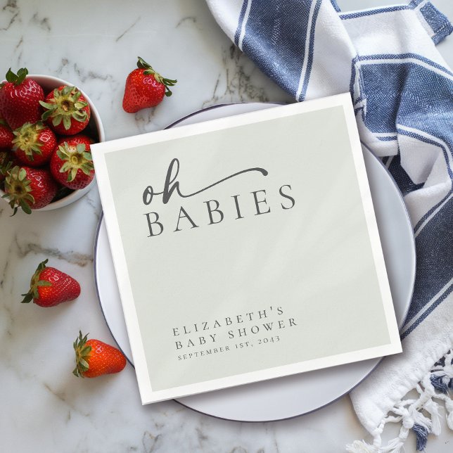 Oh Babies Sage Green Minimalist Baby Shower Napkin (Creator Uploaded)