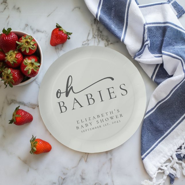 Oh Babies Sage Green Minimalist Baby Shower Paper Plate (Creator Uploaded)