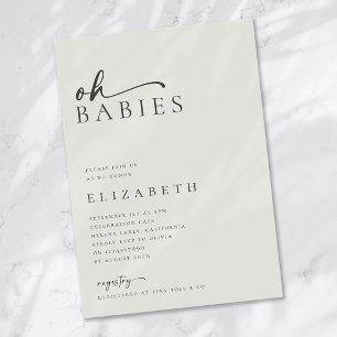 Oh Babies Sage Green Minimalist Script Baby Shower Invitation