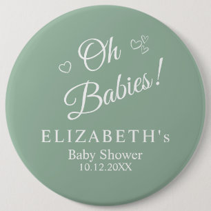 Oh Babies Sage Green Twin Baby Shower Button