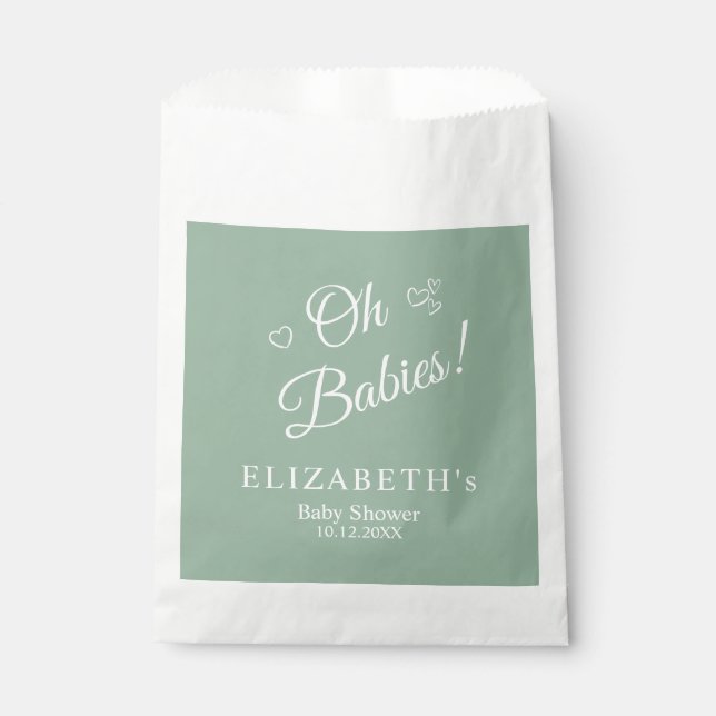 Oh Babies Sage Green Twin Baby Shower Favor Bags (Front)