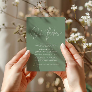Oh Babies shower script modern sage green Invitation