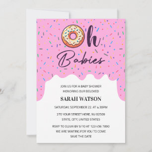 Oh Babies Sprinkle Doughnut Twins Baby Girl Shower Invitation