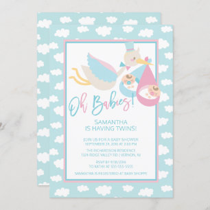 Oh Babies! Stork twin Baby Shower Invitation