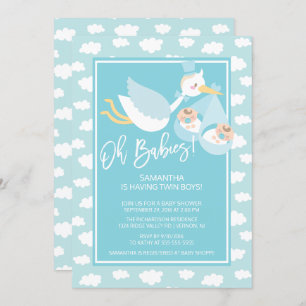 Oh Babies! Stork twin boys Baby Shower Invitation