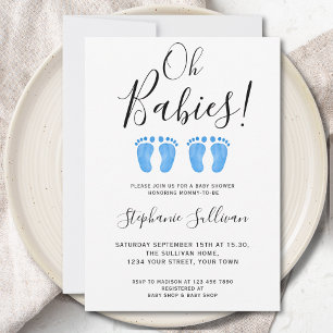 Oh Babies Twin Boys Baby Shower Invitation