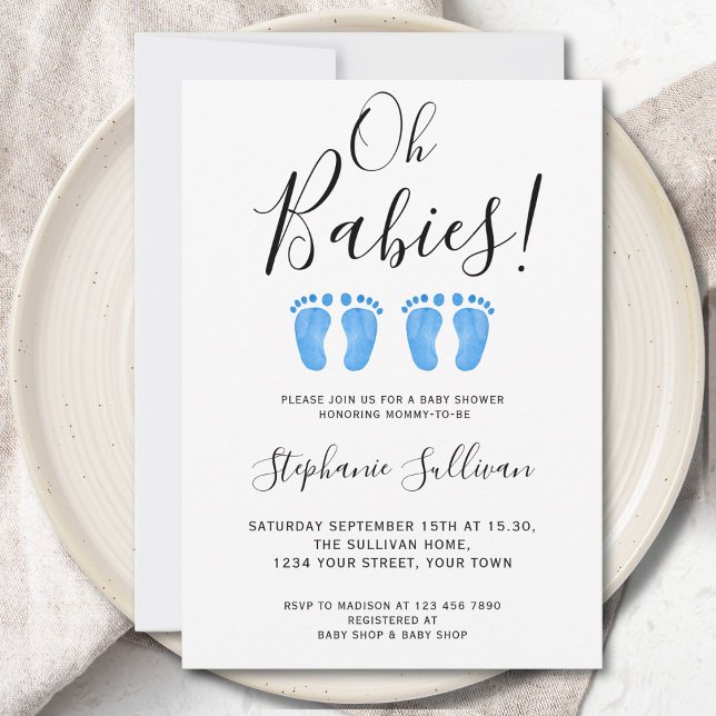 Oh Babies Twin Boys Baby Shower Invitation (Creator Uploaded)