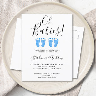 Oh Babies Twin Boys Couples Baby Shower Announcement Postcard