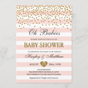 Oh Babies Twin Girls Co-ed Baby Shower Blush Gold Invitation