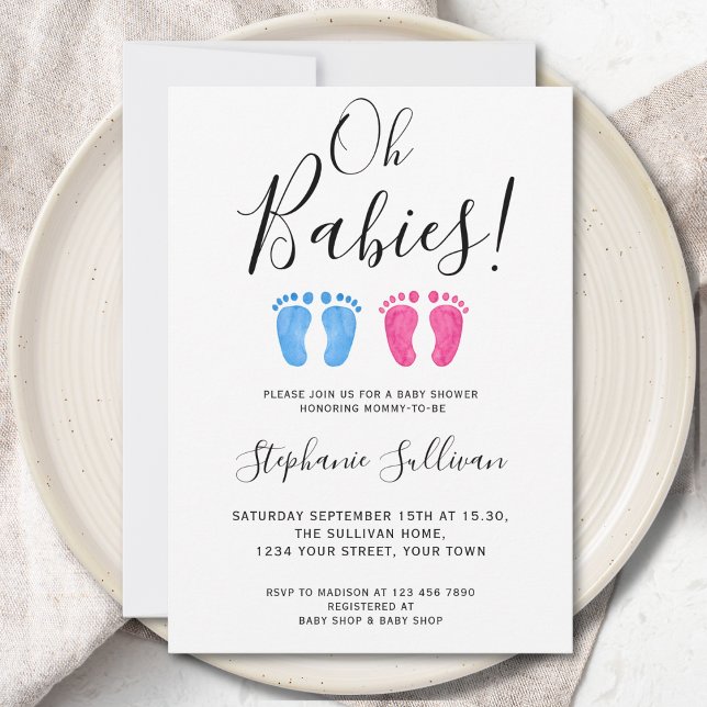 Oh Babies Twins Boy And Girl Baby Shower  Invitation (Creator Uploaded)
