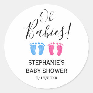 Oh Babies Twins Feet Baby Shower Classic Round Sticker