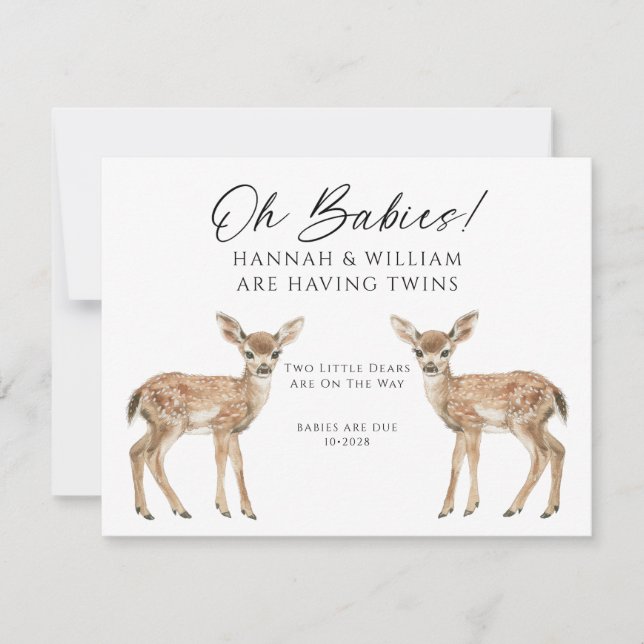 Oh Babies Twins On The Way Cute Twin Deer Fawns Invitation (Front)