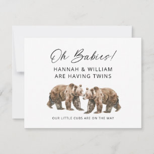 Oh Babies Twins On The Way Watercolor Bear Cubs Invitation