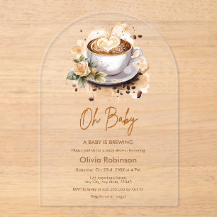 Oh Baby A Baby is Brewing Brown Coffee Baby Shower Acrylic Invitations