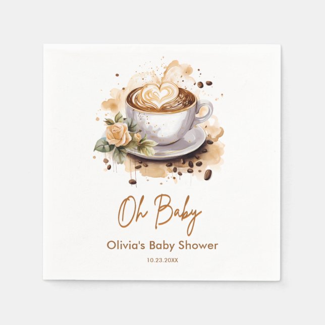 Oh Baby A Baby is Brewing Brown Coffee Baby Shower Napkin (Front)