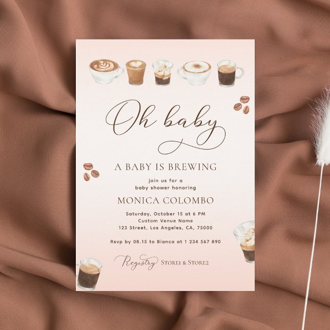 Oh Baby A Baby Is Brewing Pink Coffee Baby Shower Invitation (Creator Uploaded)