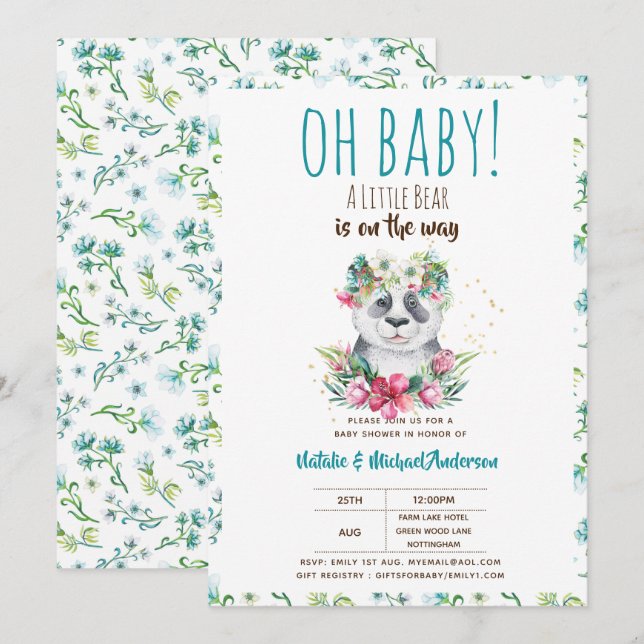 Oh Baby A Little Bear Is On The Way Panda Shower Invitation (Front/Back)