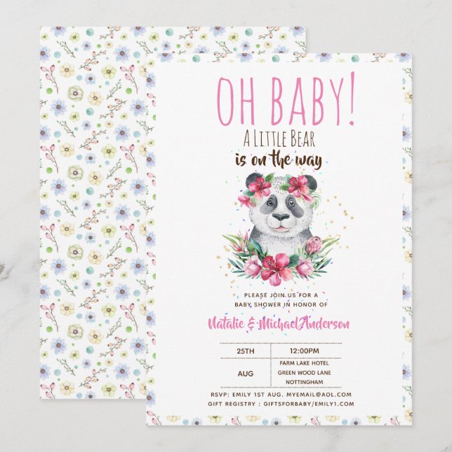 Oh Baby A Little Bear Is On The Way Panda Shower Invitation (Front/Back)