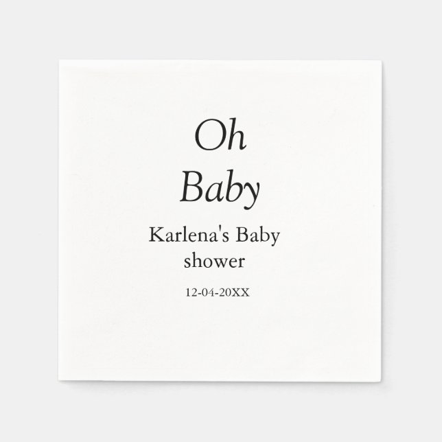 Oh baby add name baby shower date simple minimal t napkin (Front)