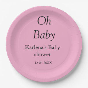 Oh baby add name baby shower date simple minimal t paper plate