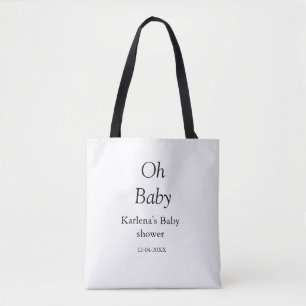 Oh baby add name baby shower date simple minimal t tote bag