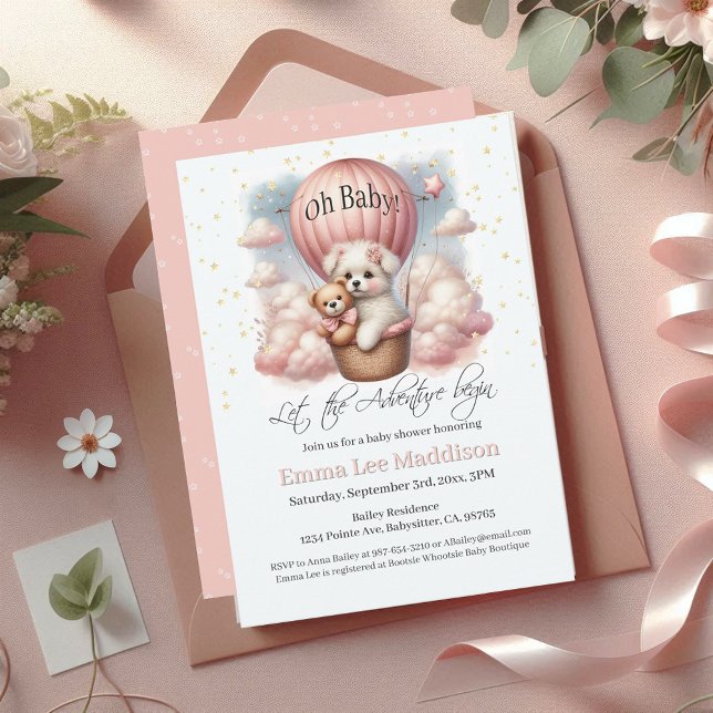 Oh Baby Adventure Puppy in Hot Air Balloon Invitation (Creator Uploaded)