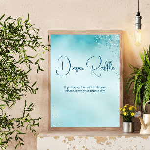 Oh baby aqua blue baby shower diaper raffle sign