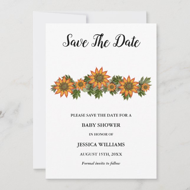 "Oh baby" Autumn Floral Baby Shower Save The Date (Front)
