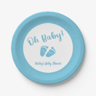 Oh Baby Baby Feet Blue Boy Baby Shower Paper Plate