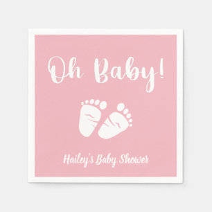 Oh Baby Baby Feet Girl Pink White Baby Shower Napkin