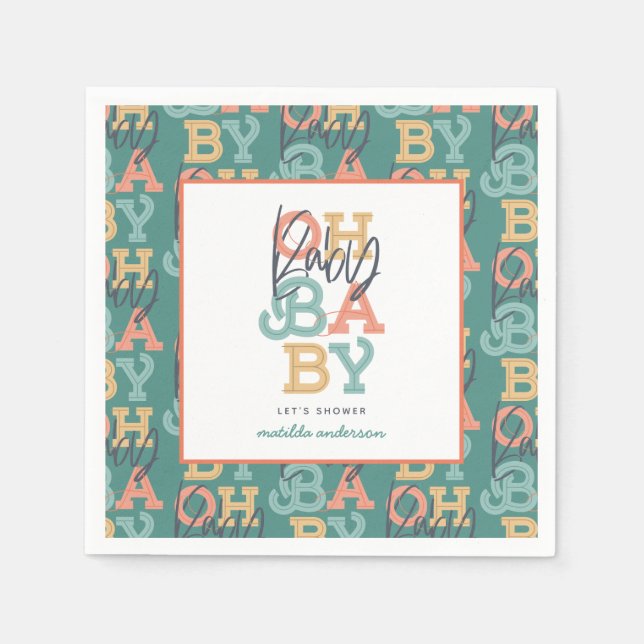 Oh baby baby modern baby shower party napkin (Front)