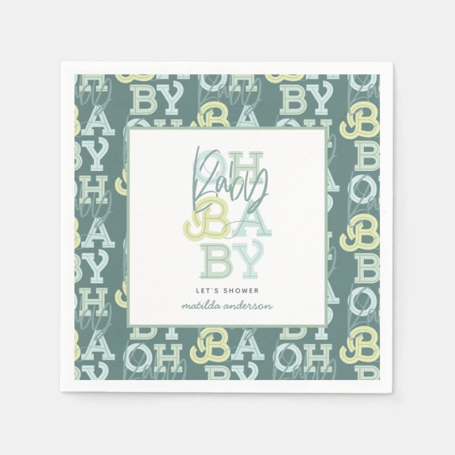 Oh baby baby modern baby shower party napkin (Front)
