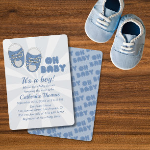 Oh Baby Baby Shoes Dusty Blue Boy Baby Shower Invitation