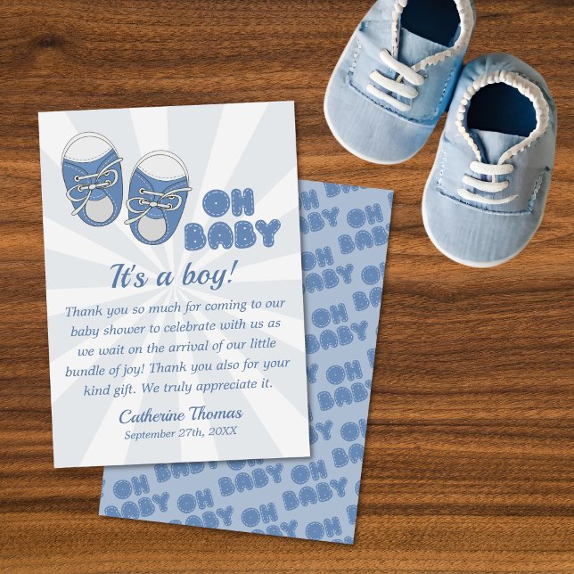Oh Baby | Baby Shoes Dusty Blue Boy Baby Shower  Thank You Card (Creator Uploaded)
