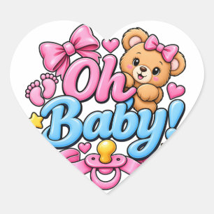 Oh Baby! Baby Shower Celebration Design Heart Sticker