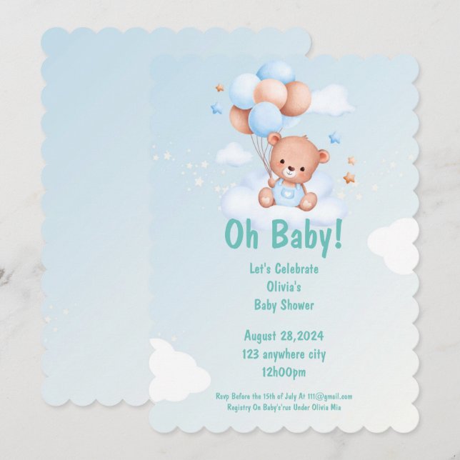 OH BABY BABY SHOWER INVITATION FOR BOYS (Front/Back)