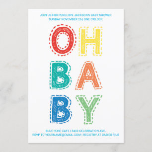 Oh Baby Baby Shower Invitations Colour 1 White