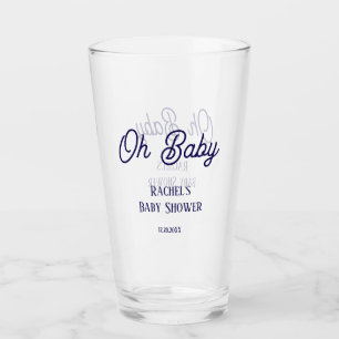Oh Baby Baby Shower Navy Blue Script Gift Favor Glass